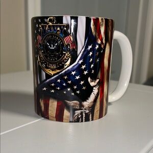 Navy Emblem Mug with American Flag Design